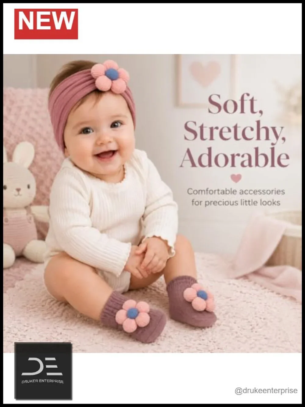 3D Floral Headband & Non-Slip Socks Set for Baby Girls Newborn to Toddler |